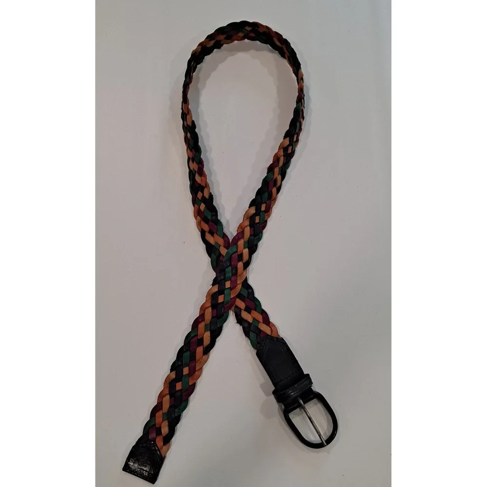 Womens Vintage Omega Leather Colorful Braided Belt Size Large